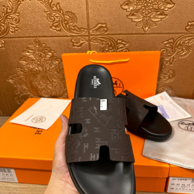 HM IZMIR SLIPPER BLACK AND DARK BROWN CALFSKIN