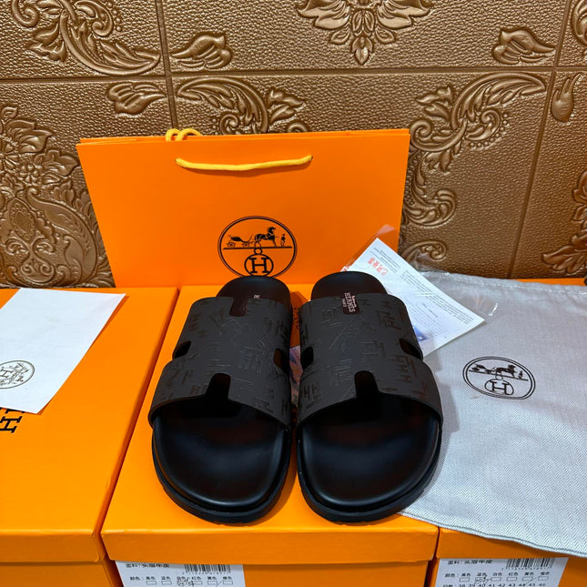 HM IZMIR SLIPPER BLACK AND DARK BROWN CALFSKIN