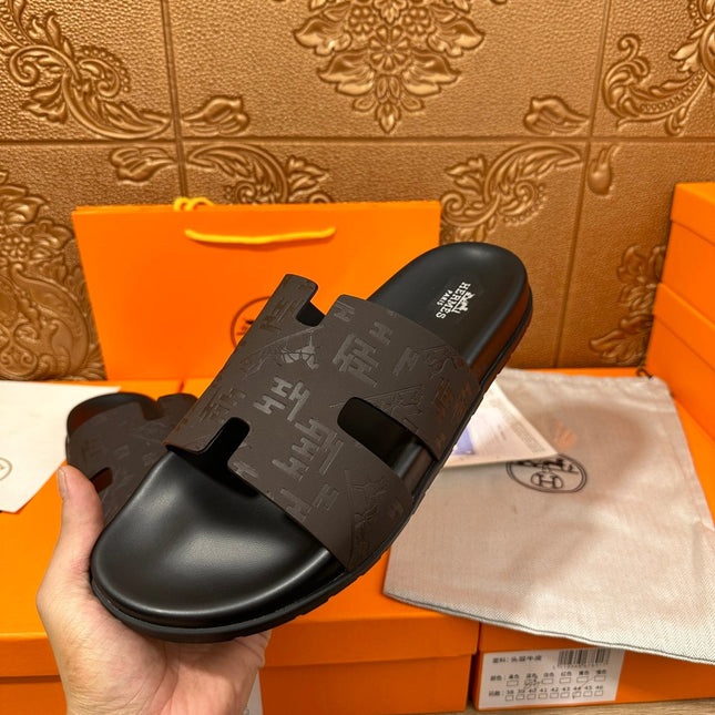 HM IZMIR SLIPPER BLACK AND DARK BROWN CALFSKIN