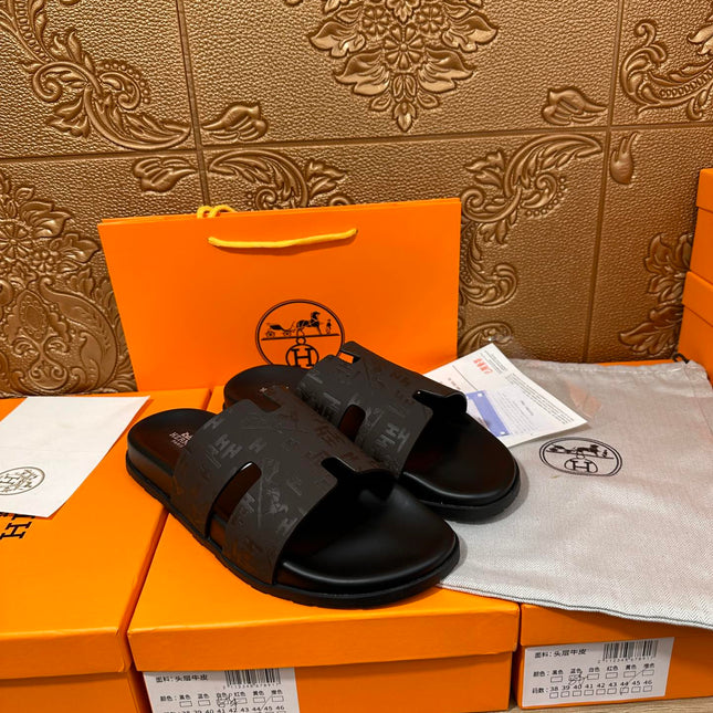 HM IZMIR SLIPPER BLACK AND DARK BROWN CALFSKIN