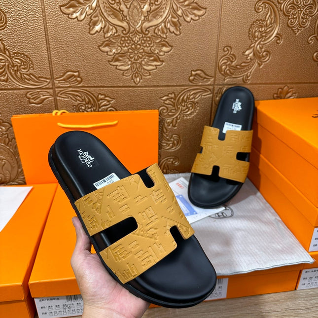 HM IZMIR SLIPPER SAFFRON AND BLACK CALFSKIN