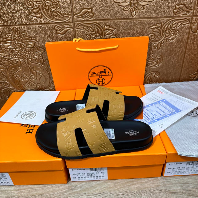 HM IZMIR SLIPPER SAFFRON AND BLACK CALFSKIN