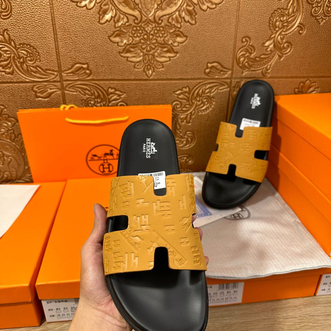 HM IZMIR SLIPPER SAFFRON AND BLACK CALFSKIN
