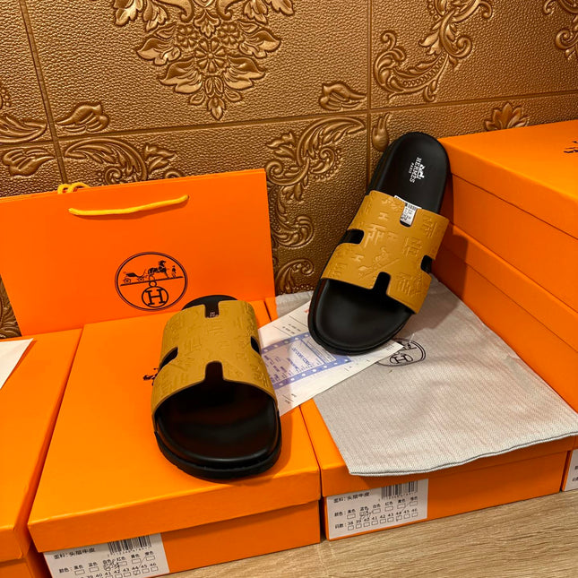 HM IZMIR SLIPPER SAFFRON AND BLACK CALFSKIN
