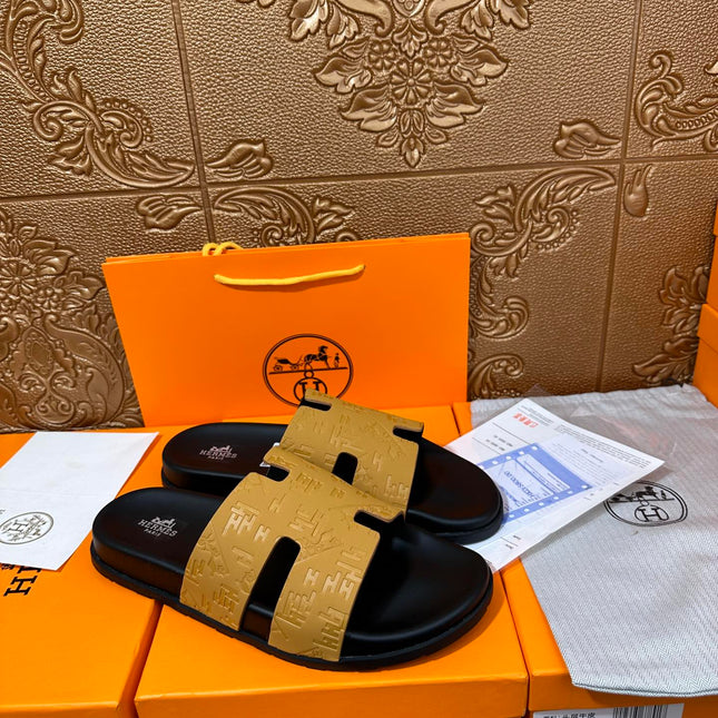 HM IZMIR SLIPPER SAFFRON AND BLACK CALFSKIN