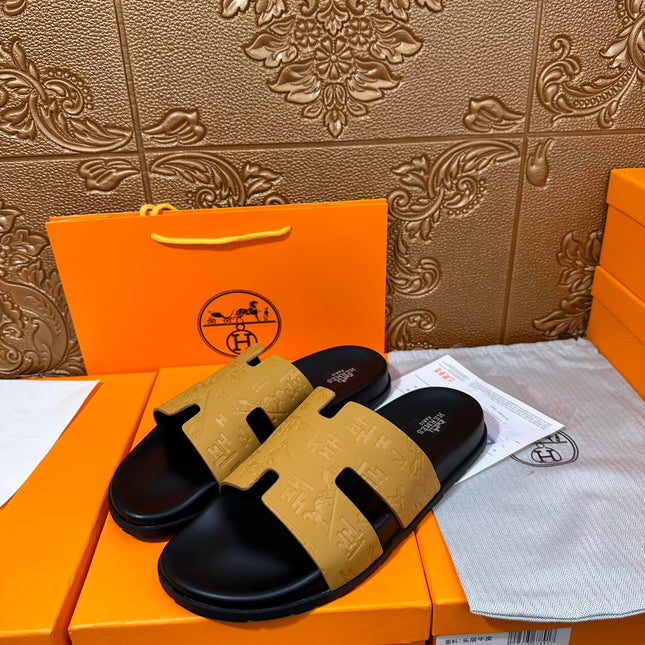 HM IZMIR SLIPPER SAFFRON AND BLACK CALFSKIN