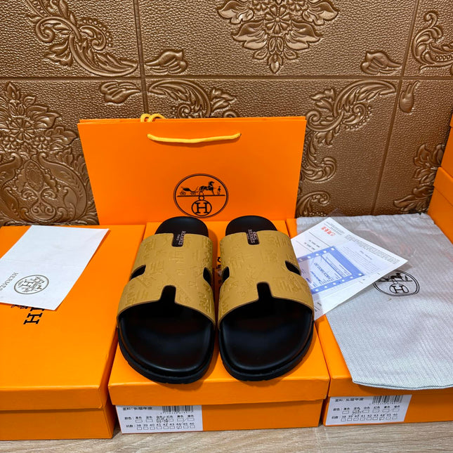 HM IZMIR SLIPPER SAFFRON AND BLACK CALFSKIN