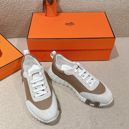 MAINLAND SNEAKER IN PALE GRAY SUEDE AND LIGHT BROWN BREATHABLE MESH FABRIC