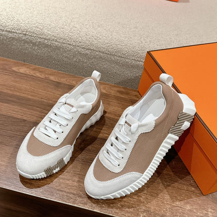 MAINLAND SNEAKER IN PALE GRAY SUEDE AND LIGHT BROWN BREATHABLE MESH FABRIC