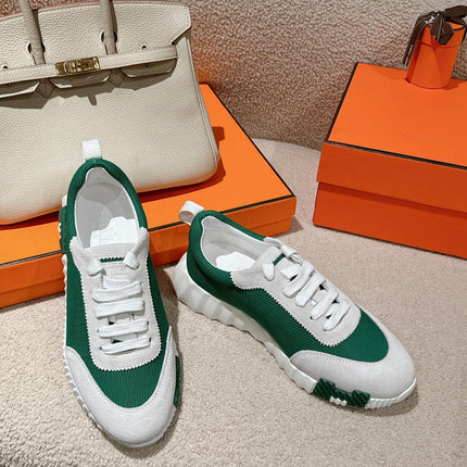 MAINLAND SNEAKER IN PALE GRAY SUEDE AND FOREST GREEN BREATHABLE MESH FABRIC