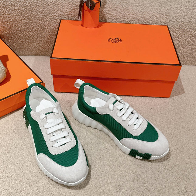 MAINLAND SNEAKER IN PALE GRAY SUEDE AND FOREST GREEN BREATHABLE MESH FABRIC