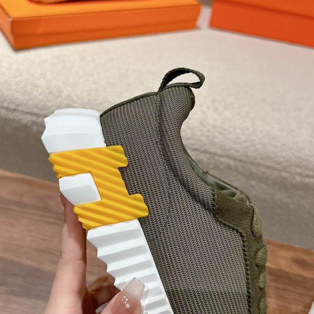 MAINLAND SNEAKER IN ARMY GREEN SUEDE AND BREATHABLE MESH FABRIC