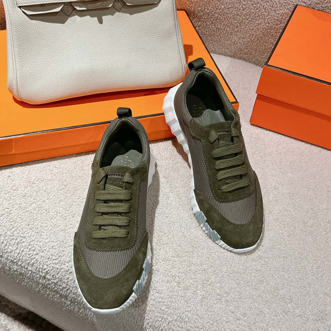 MAINLAND SNEAKER IN ARMY GREEN SUEDE AND BREATHABLE MESH FABRIC