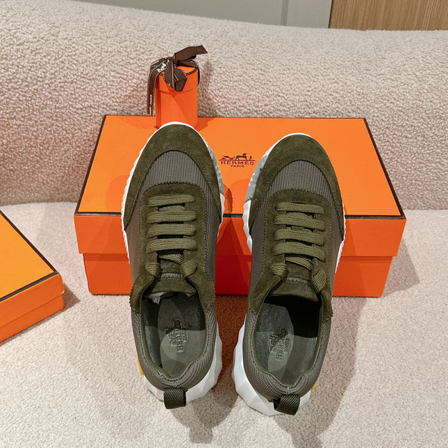 MAINLAND SNEAKER IN ARMY GREEN SUEDE AND BREATHABLE MESH FABRIC