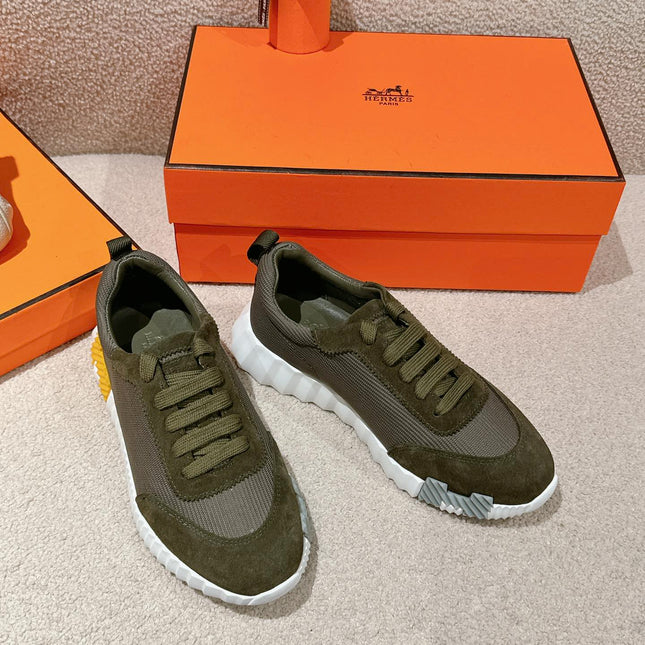 MAINLAND SNEAKER IN ARMY GREEN SUEDE AND BREATHABLE MESH FABRIC
