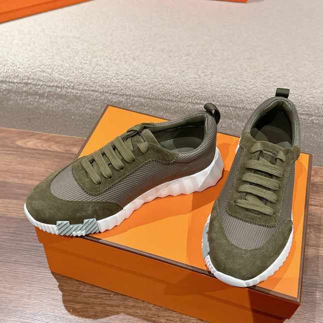 MAINLAND SNEAKER IN ARMY GREEN SUEDE AND BREATHABLE MESH FABRIC