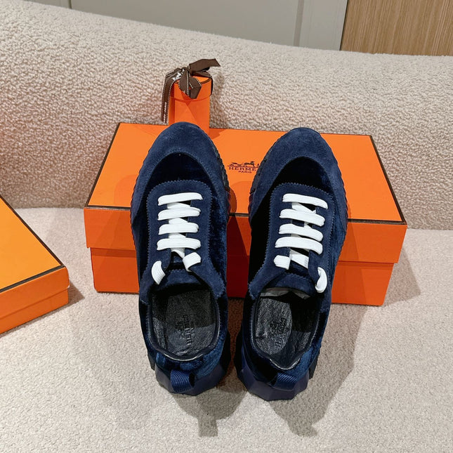 MAINLAND SNEAKER IN NAVY BLUE SUEDE AND BLACK VELVET