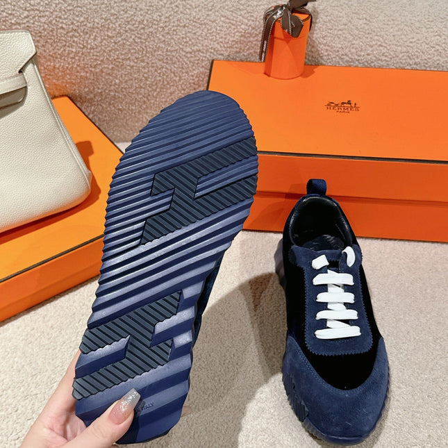 MAINLAND SNEAKER IN NAVY BLUE SUEDE AND BLACK VELVET