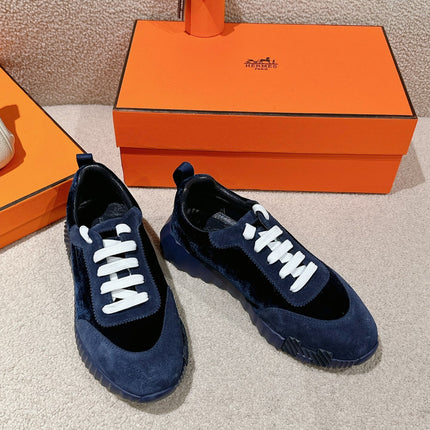 MAINLAND SNEAKER IN NAVY BLUE SUEDE AND BLACK VELVET