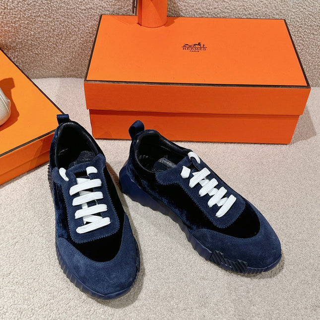 MAINLAND SNEAKER IN NAVY BLUE SUEDE AND BLACK VELVET