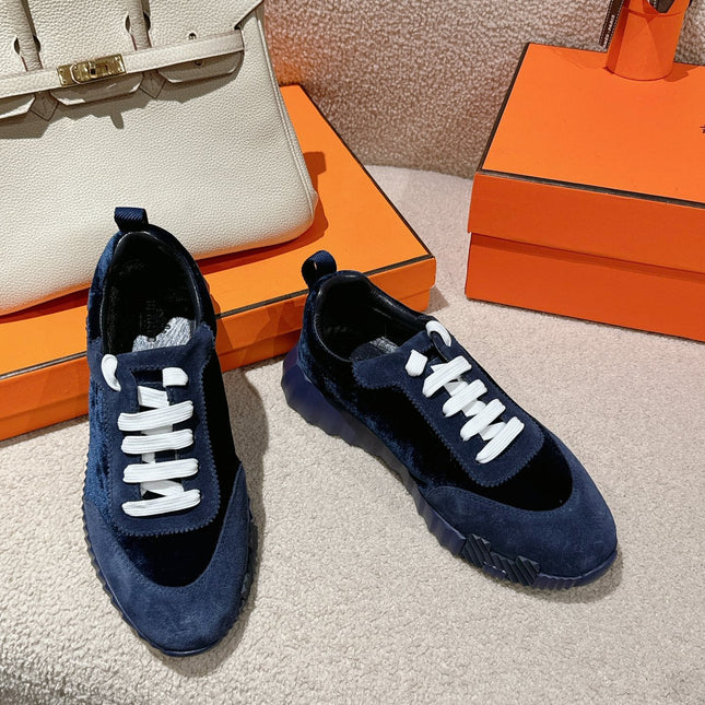 MAINLAND SNEAKER IN NAVY BLUE SUEDE AND BLACK VELVET