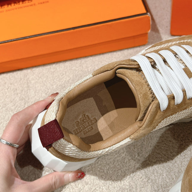 MAINLAND SNEAKER IN PEANUT BROWN SUEDE AND WHITE BREATHABLE MESH FABRIC
