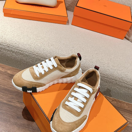 MAINLAND SNEAKER IN PEANUT BROWN SUEDE AND WHITE BREATHABLE MESH FABRIC