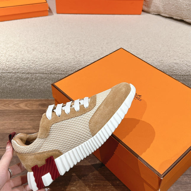 MAINLAND SNEAKER IN PEANUT BROWN SUEDE AND WHITE BREATHABLE MESH FABRIC