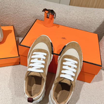 MAINLAND SNEAKER IN PEANUT BROWN SUEDE AND WHITE BREATHABLE MESH FABRIC