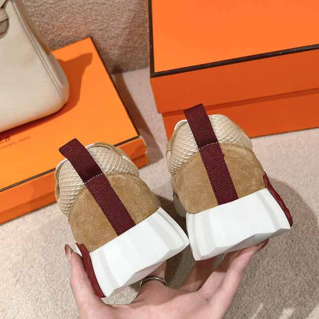 MAINLAND SNEAKER IN PEANUT BROWN SUEDE AND WHITE BREATHABLE MESH FABRIC