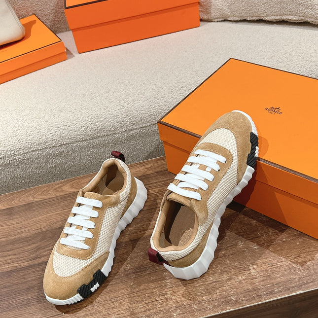 MAINLAND SNEAKER IN PEANUT BROWN SUEDE AND WHITE BREATHABLE MESH FABRIC