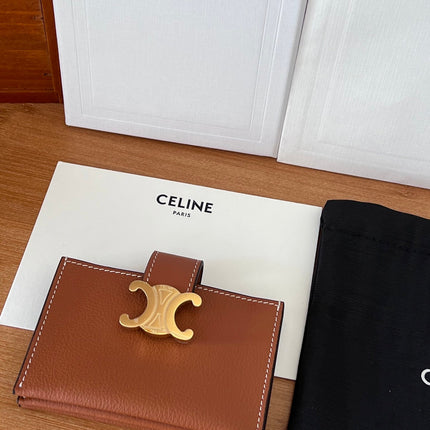 CELINE 25S TRIOMPHE TRIFOLD WALLET 11 IN BROWN CALFSKIN GOLD HARDWARE