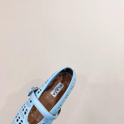 ALAIA HOLLOW BALLET FLAT IN SKY BLUE LAMBSKIN