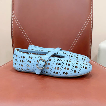 ALAIA HOLLOW BALLET FLAT IN SKY BLUE LAMBSKIN
