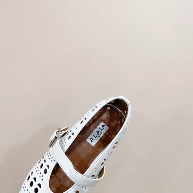 ALAIA HOLLOW BALLET FLAT IN WHITE LAMBSKIN