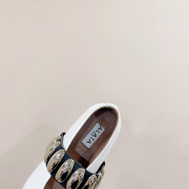 ALAIA TRIBALE BALLET FLATS IN WHITE LAMBSKIN