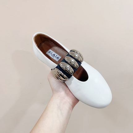 ALAIA TRIBALE BALLET FLATS IN WHITE LAMBSKIN
