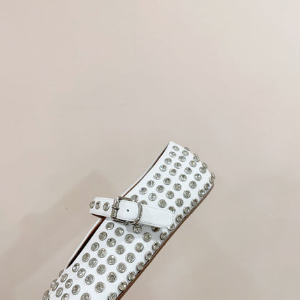 ALAIA MARY JANE SHOES IN WHITE LAMBKIN ATTACH RHINSTONES