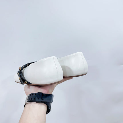 ALAIA MARY JANE SHOES IN WHITE LAMBSKIN WITH GOLD HARDWARE