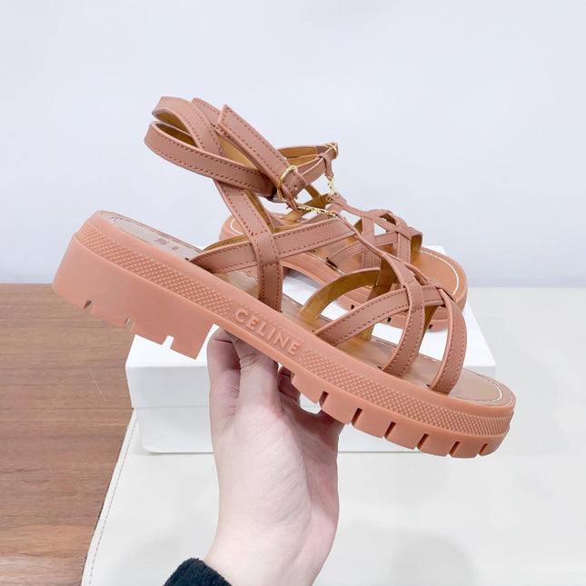 CLEA TRIOMPHE STRAPPY SANDAL IN BRONZE BROWN CALFSKIN