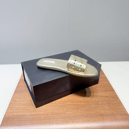 ALAIA FLAT SANDALS WITH PERFORATED STRAPS 25S IN GOLD LAMBSKIN