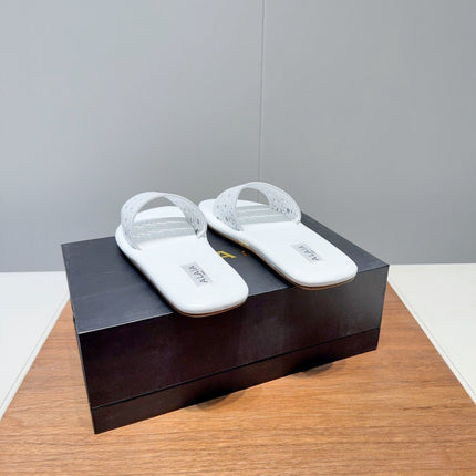 ALAIA FLAT SANDALS WITH PERFORATED STRAPS 25S IN WHITE LAMBSKIN