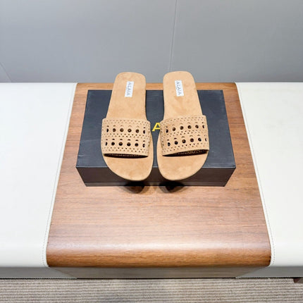 ALAIA FLAT SANDALS WITH PERFORATED STRAPS 25S IN BEIGE SUEDE