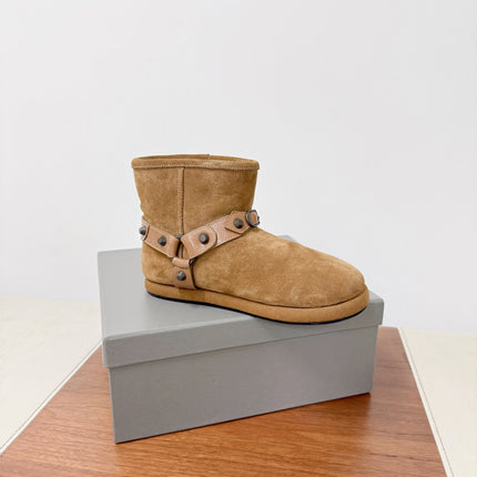 BALENCIAGA 25S ALASKA ANKLE BOOTS IN LIGHT BROWN SUEDE AND LAMBSKIN