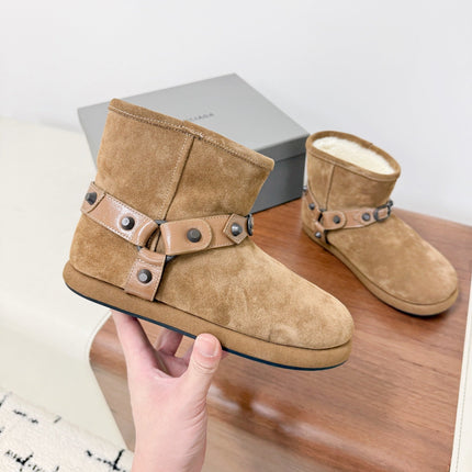 BALENCIAGA 25S ALASKA ANKLE BOOTS IN LIGHT BROWN SUEDE AND LAMBSKIN