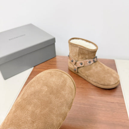 BALENCIAGA 25S ALASKA ANKLE BOOTS IN LIGHT BROWN SUEDE AND LAMBSKIN