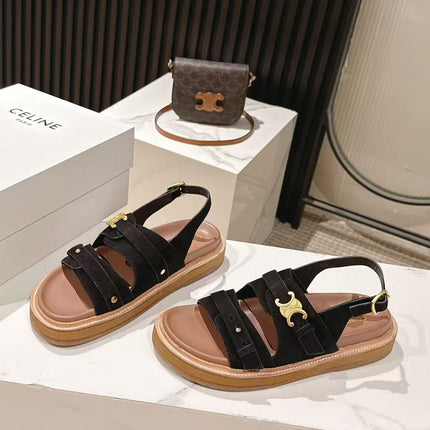 CELINE 25S TIPPI TRIOMPHE SANDAL IN BLACK CALFSKIN SUEDE