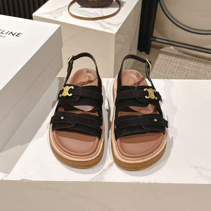 CELINE 25S TIPPI TRIOMPHE SANDAL IN BLACK CALFSKIN SUEDE