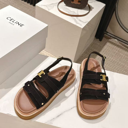 CELINE 25S TIPPI TRIOMPHE SANDAL IN BLACK CALFSKIN SUEDE