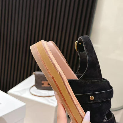 CELINE 25S TIPPI TRIOMPHE SANDAL IN BLACK CALFSKIN SUEDE